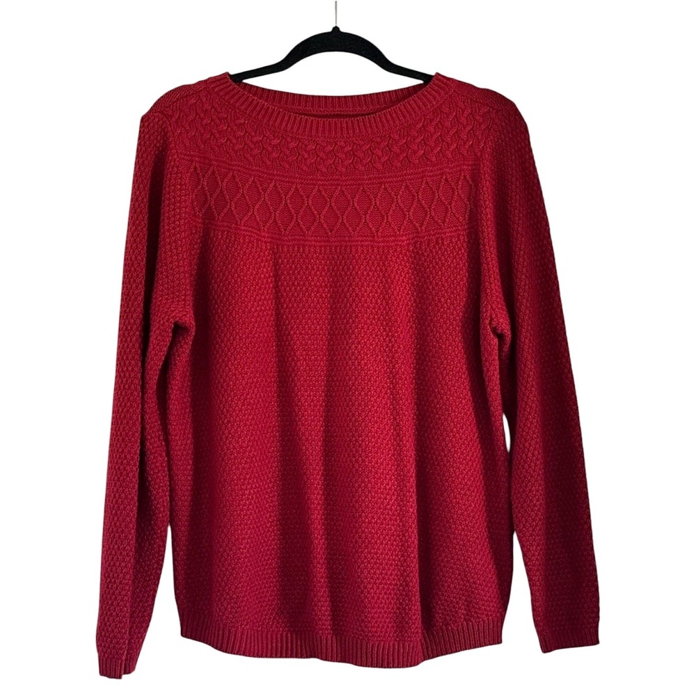 Croft &‎ Barrow Womens XL Red Cable Knit Sweater Textured Yoke Crew Neck Acrylic